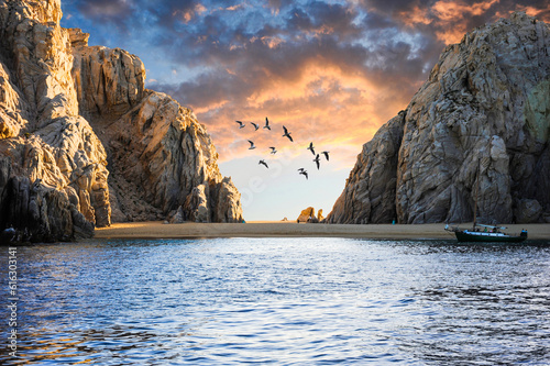 At the southernmost point of Cabo San Lucas, on Mexico's Baja California Peninsula, lies a little beach also known as Lover's Beach of Cabo San Lucas. photo