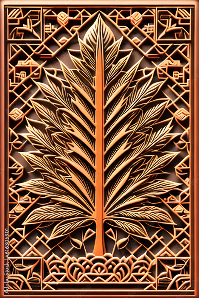 3d chinese wood carving of leafs. (AI-generated fictional illustration)
3d chinese wood carving of leafs. (AI-generated fictional illustration)