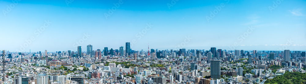 (東京都-風景パノラマ)青空の東京都市風景３
