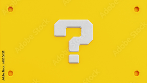 White question mark video game inspired on yellow wall