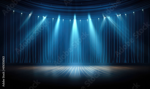 Fotografia Magic theater stage red curtains Show Spotlight