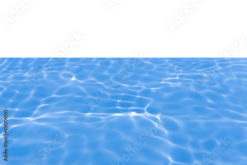 Blue water with ripples on the surface. Defocus blurred transparent blue colored clear calm water surface texture with splashes and bubbles. Water waves with shining pattern texture background.