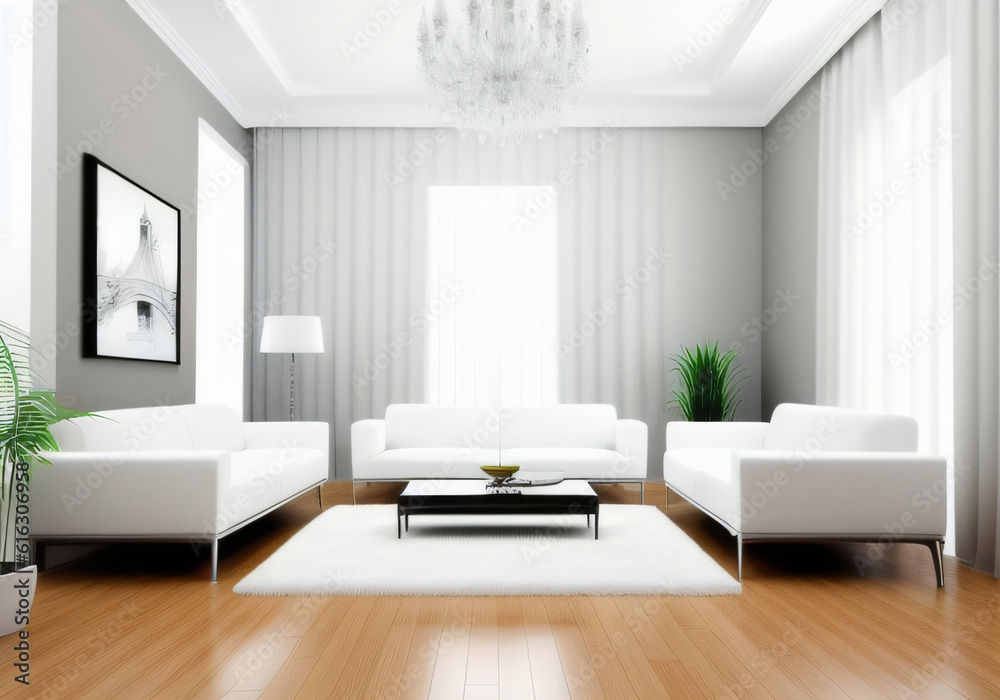 Modern living room with window.Generative AI
