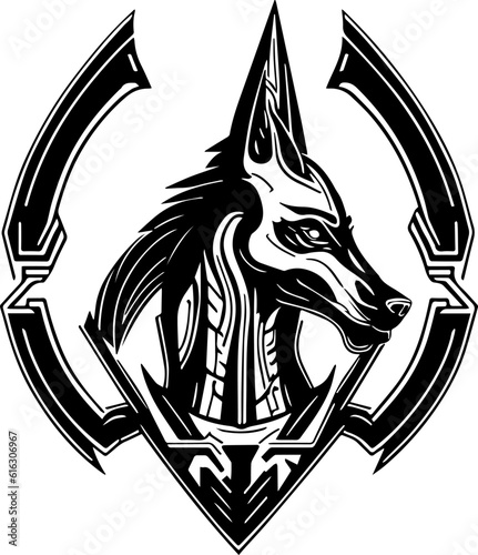 Hyena e sport logo. Future stylized hyena wild dog emblem