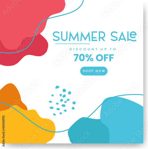 Summer Sale minimalist square banner template. Suitable for social media posts, flyer,backgroud and web internet ads.