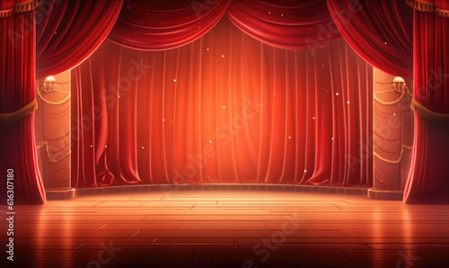 Magic theater stage red curtains Show Spotlight