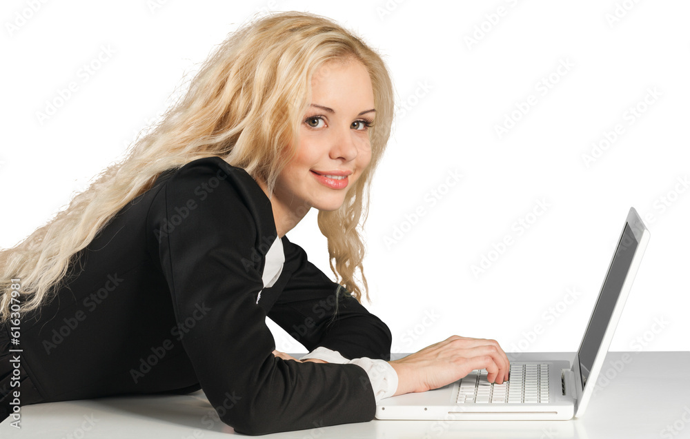 Friendly Businesswoman with Laptop - Isolated Friendly Businesswoman with Laptop - Isolated