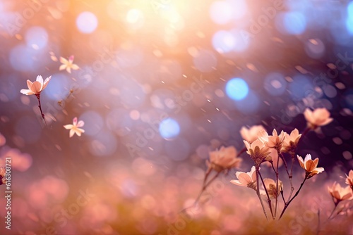 Ethereal spring background. Softly blurred, creating a dreamlike ambiance. This image offers a visual retreat and evokes a sense of freshness, and growth.
