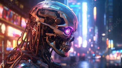 cyberpunk skull, digital art illustration