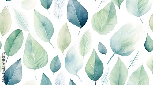 Green leaf watercolor painting pattern with white background. Infinite repeat. Making For card invitation, wide web banner, header website, banner, poster, presentation, poster, leaflet and many more