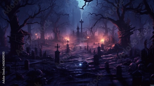 demonic graveyard  digital art illustration