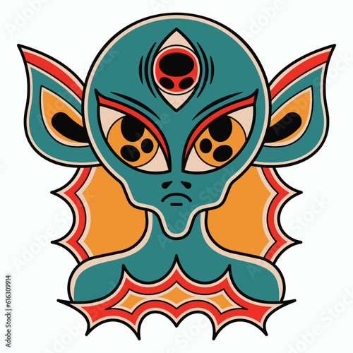 Vector Retro Tattoo Illustration of Alien Monster