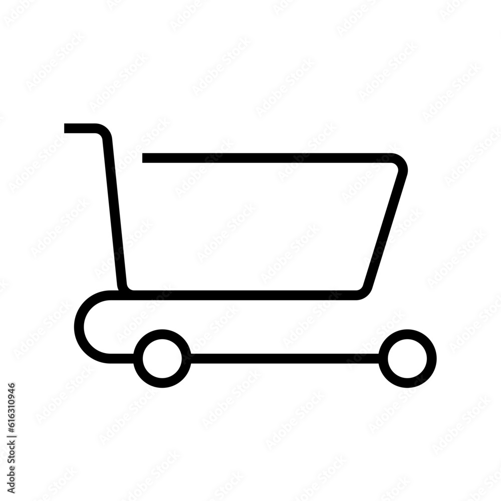 Shopping Cart E Commerce icon with black outline style. cart, buy, retail, shop, store, trolley, supermarket. Vector illustration