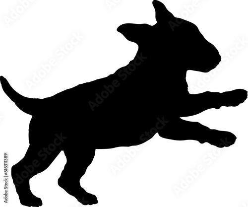 Bull Terrier jumps Dog puppies silhouette. Baby dog silhouette Puppy breeds 