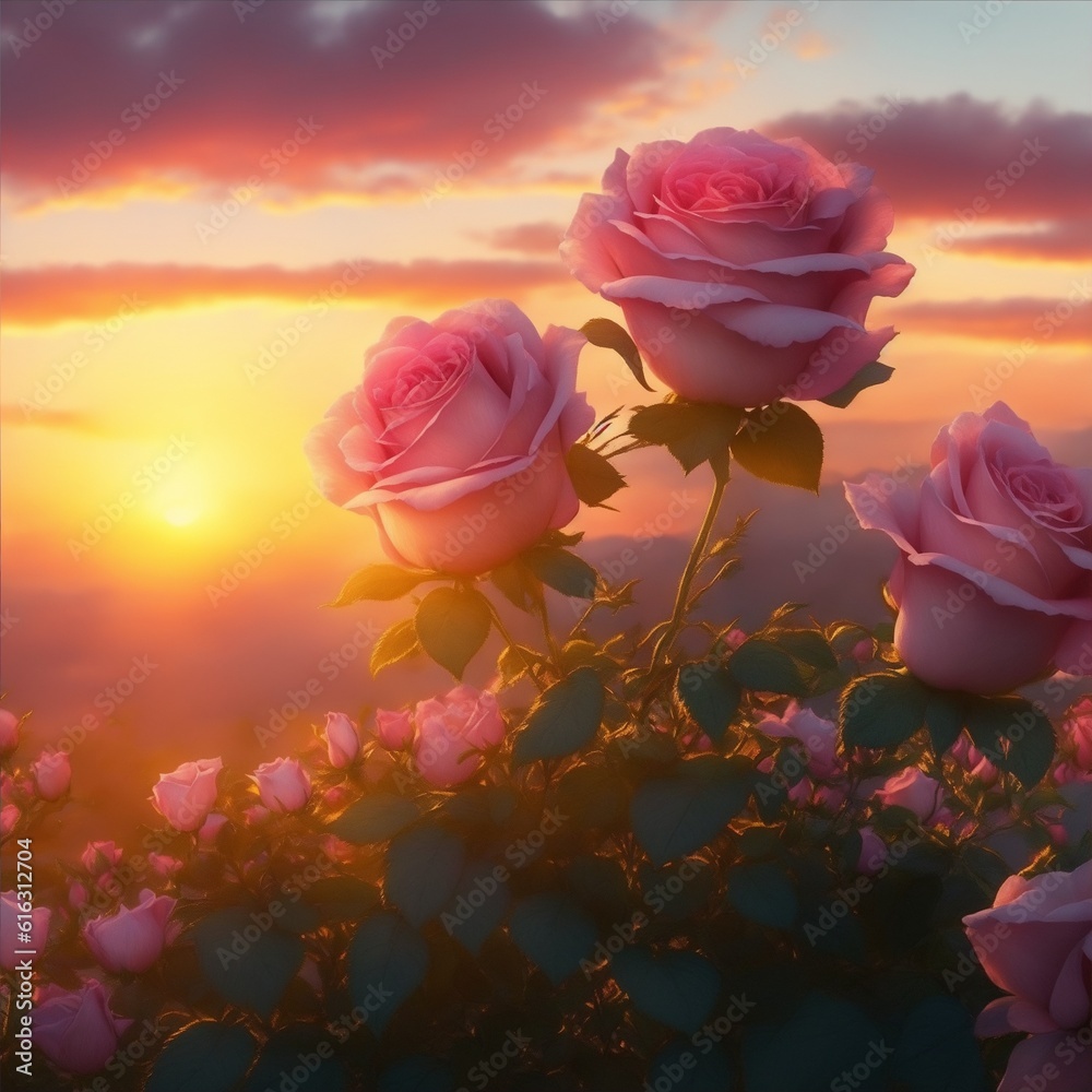 Obraz premium Rose Flowers pink Color wall design;Generated to AI