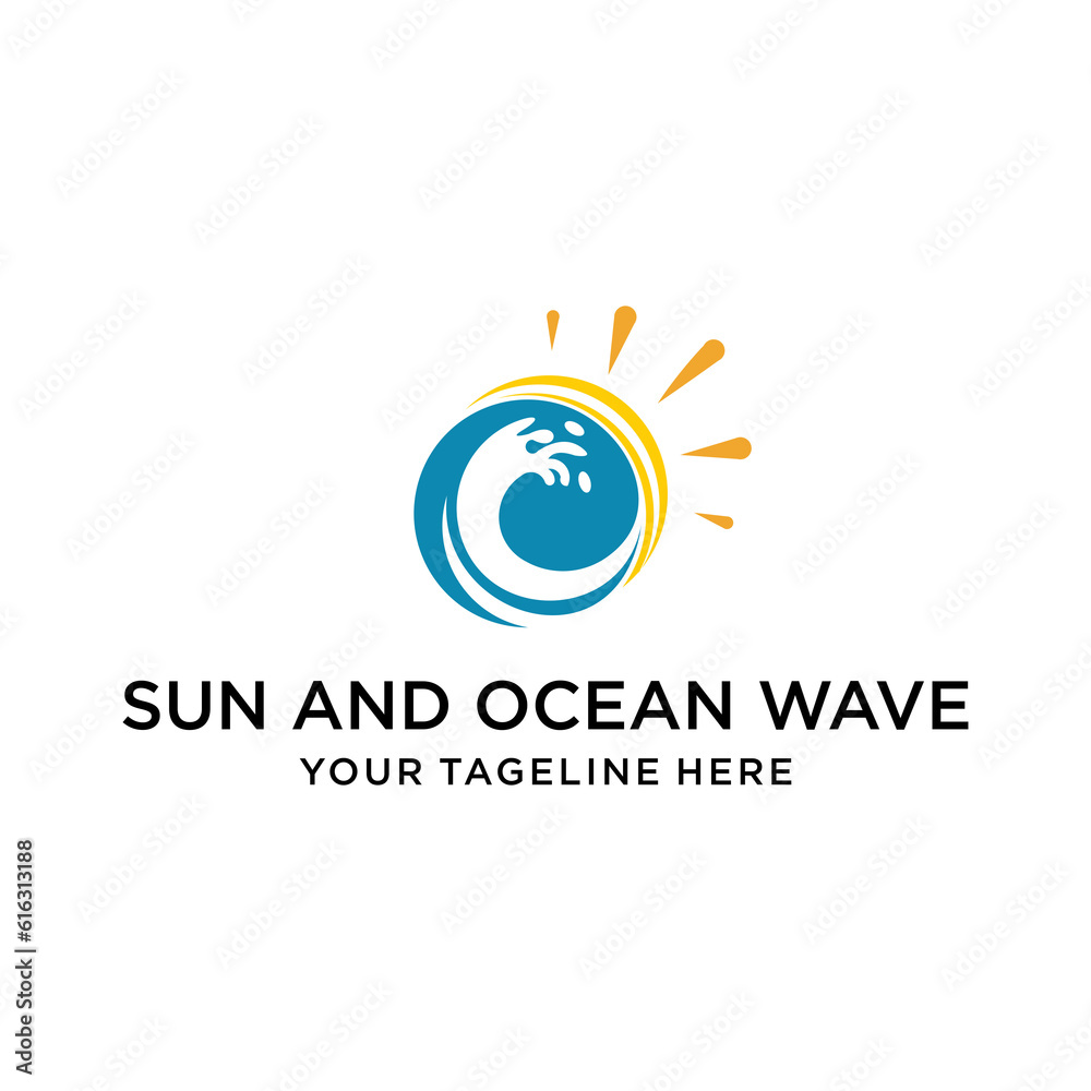 Sun sea waves. Sun and sea. Sun logo icon isolated on white background. Editable vector illustration