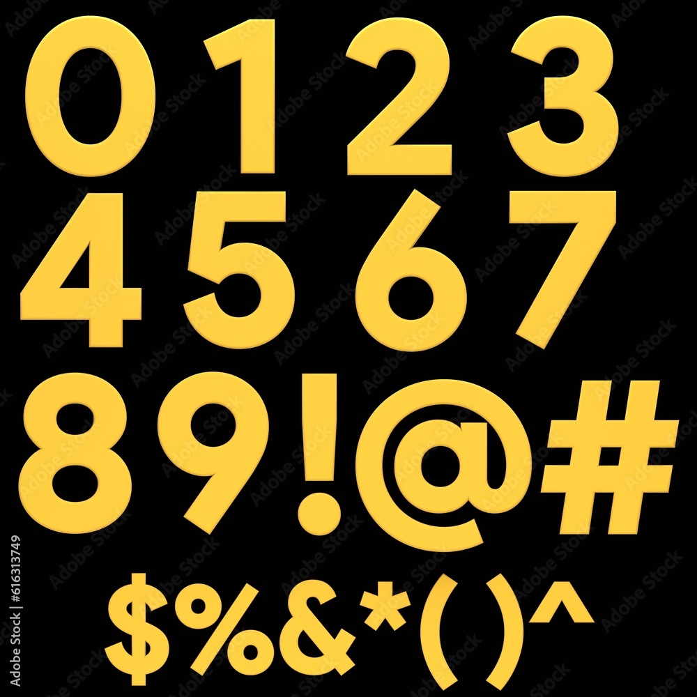 Golden font number and sign symbol 3d illustration render gold metal texture on black isolated background Golden font number and sign symbol 3d illustration render gold metal texture on black isolated background