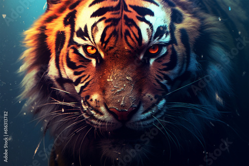 Generative AI. scary tiger face background