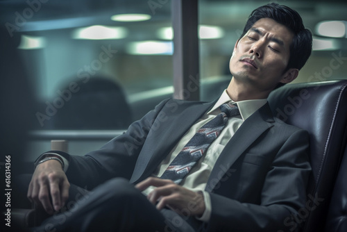 疲れて仮眠をとる男性会社員：AI生成画像 © Kinapi