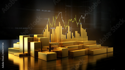 capital marketing golden banking chart exchange invest value, Growth gold bar financial investment stock diagram, Generative AI.