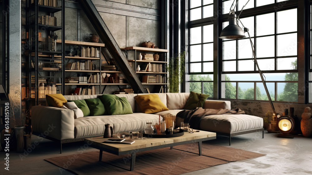 Living Room Interior in loft industrial style , Mockups Design 3D, HD Living Room Interior in loft industrial style , Mockups Design 3D, HD