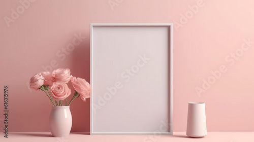 Mockup Poster Frame Close up on wall painted , Mockups Design 3D, HD