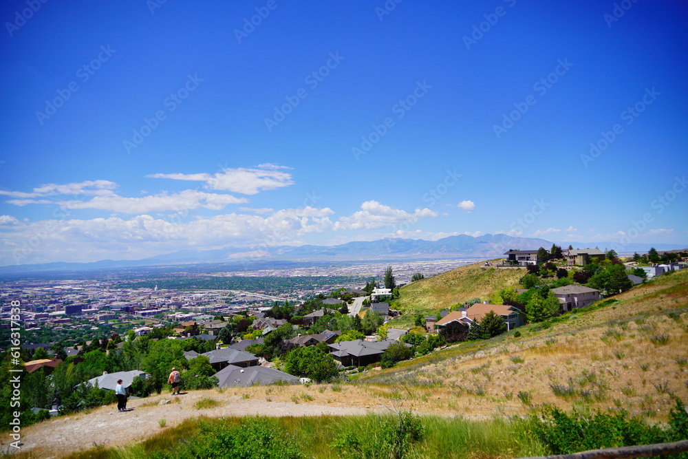 salt lake city, UT, USA 06 16 2023: Salt Lake City aerial view in spring	