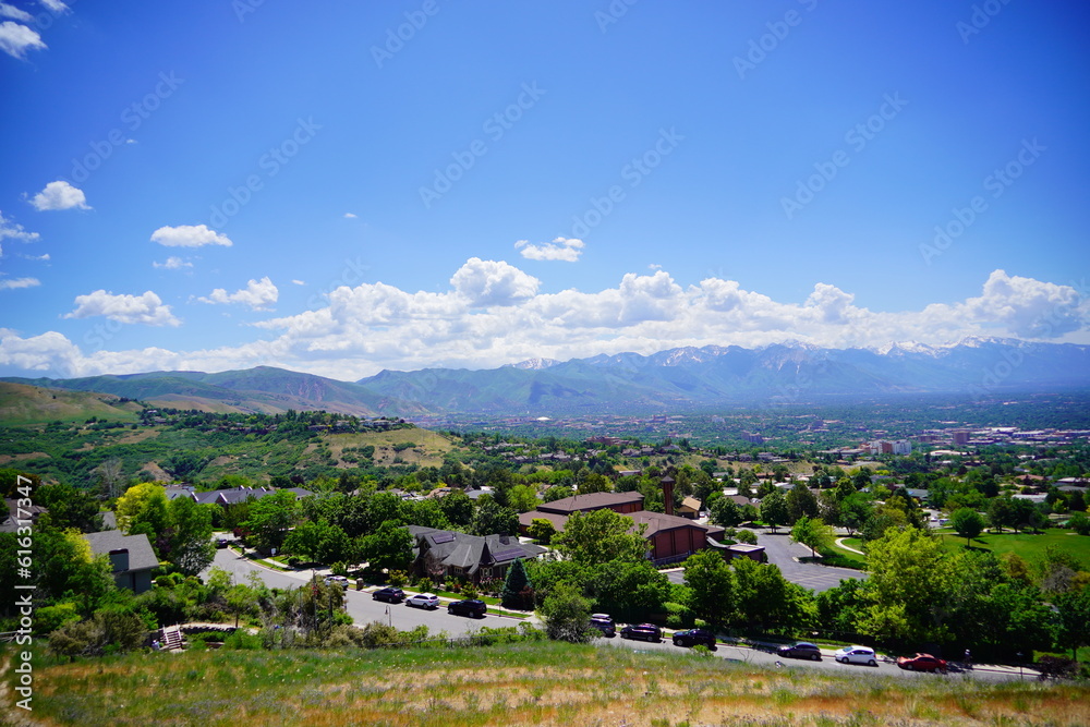 salt lake city, UT, USA 06 16 2023: Salt Lake City aerial view in spring 