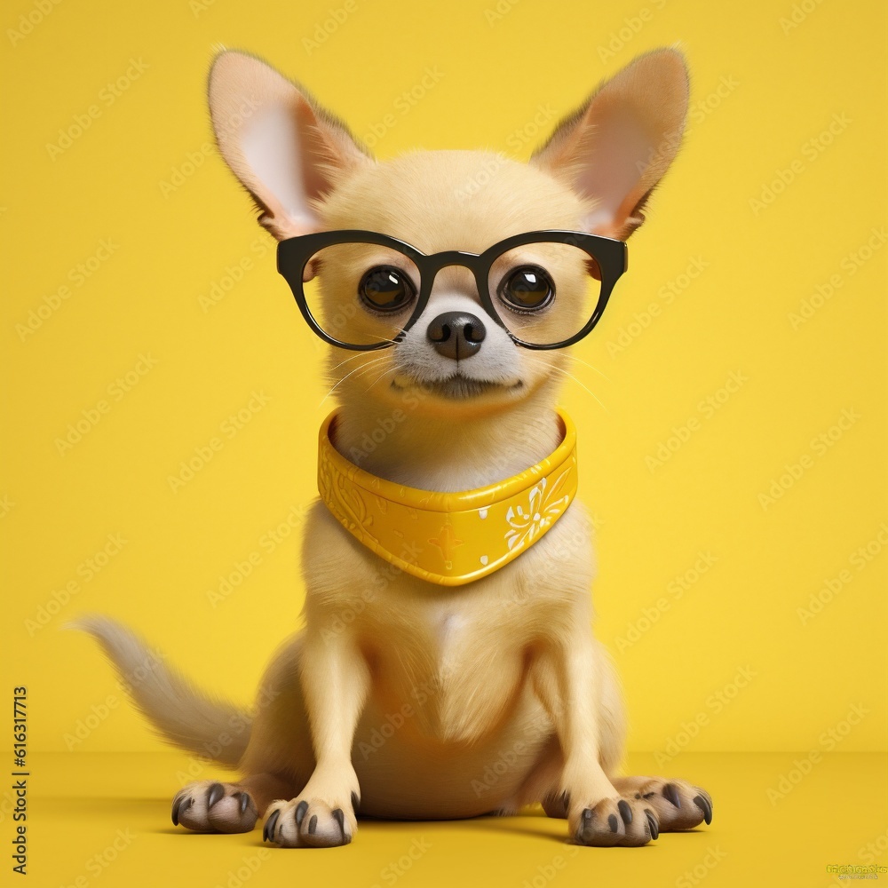 dog cute yellow glasses portrait chihuahua pet background clever puppy animal. Generative AI.