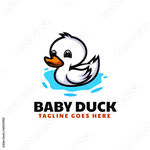 Vector Logo Illustration Baby Duck Mascot Cartoon Style.