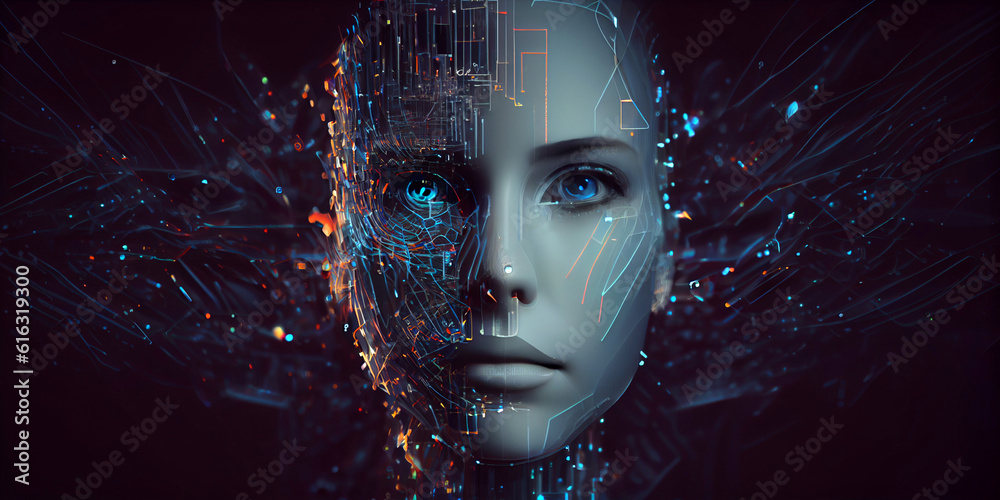 The face of a humanoid robot on an isolated background and close-up. Generative AI The face of a humanoid robot on an isolated background and close-up. Generative AI