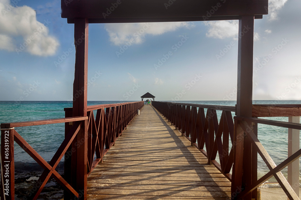 Fototapeta premium The pier that awaits the boats for tourists in the Caribbean