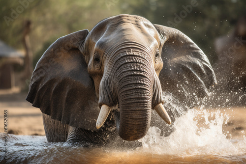 Generative AI. an elephant taking a bubble bath
