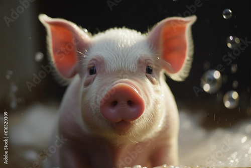Generative AI. a cute pig taking a bubble bath