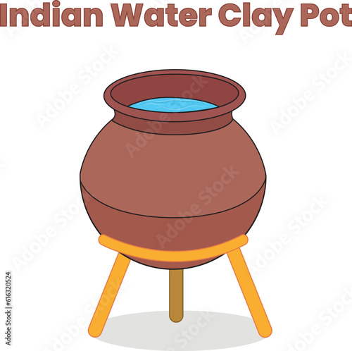 Indian water clay pot with stand vector illustrations design