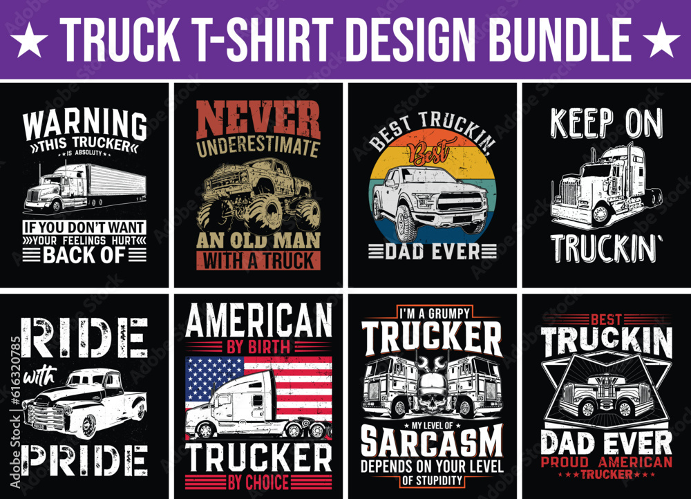 Truck Driver T-Shirt Design Bundle, truck vector t-shirts graphics, american truck lover T shirt designs.