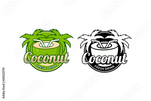 Logo coconut fresh drink design illustration template