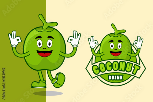 Young coconut logo mascot cartoon design template