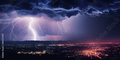 Dramatic and powerful tornado lightning thunderstorm