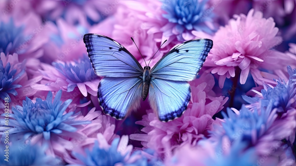 Beautiful Purple Blue Butterfly On An Anemone Forest Flower In Spring Nature