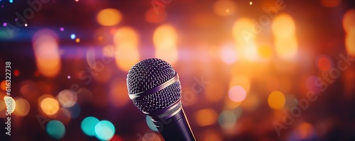 Microphone On Stage With Bokeh Light