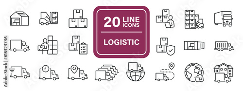 Logistic line icons. Editable stroke. For website marketing design, logo, app, template, ui, etc. Vector illustration.