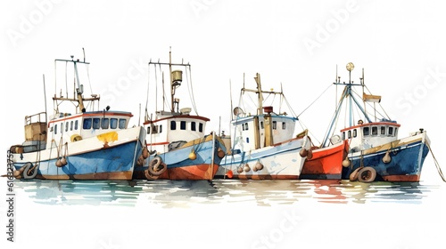 Fishing boats white background