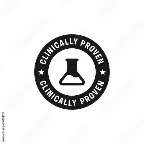 Clinically proven label or Clinically proven stamp vector isolated in flat style. Clinically proven label for product packaging. Best clinically proven stamp for cosmetic or health product packaging.