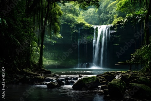Waterfall hidden in a dense forest