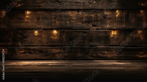 Rustic Dark Wood and Moody Wall Background for Presentation, rustic black and golden wood background