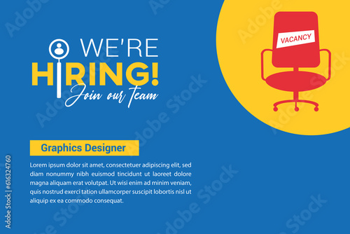 Vector we are hiring banner. Hiring recruitment design. We are hiring join our team announcement