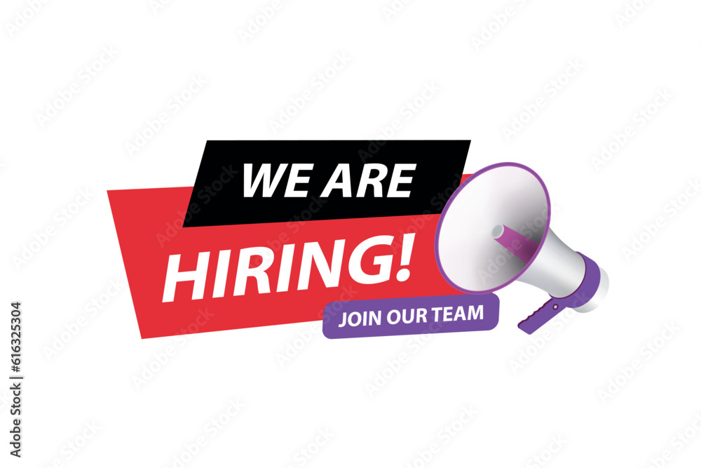 Vector we are hiring banner. Hiring recruitment design. We are hiring join our team announcement Vector we are hiring banner. Hiring recruitment design. We are hiring join our team announcement