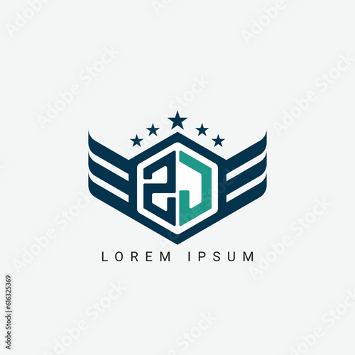 Alphabet letter ZJ, JZ, Z, J logo hexagon shape concept with wings ornament silhouette. 2