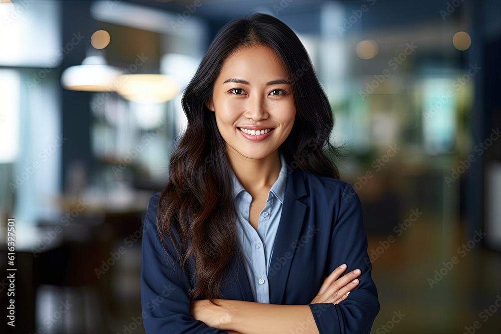 Portrait of a beautiful Asian businesswoman smiling at the camera.Generative Ai Portrait of a beautiful Asian businesswoman smiling at the camera.Generative Ai